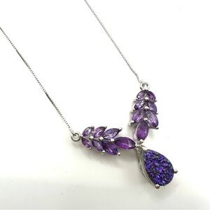Amethyst and Druzy Purple Marquise Cut Sterling Silver Necklace | N126